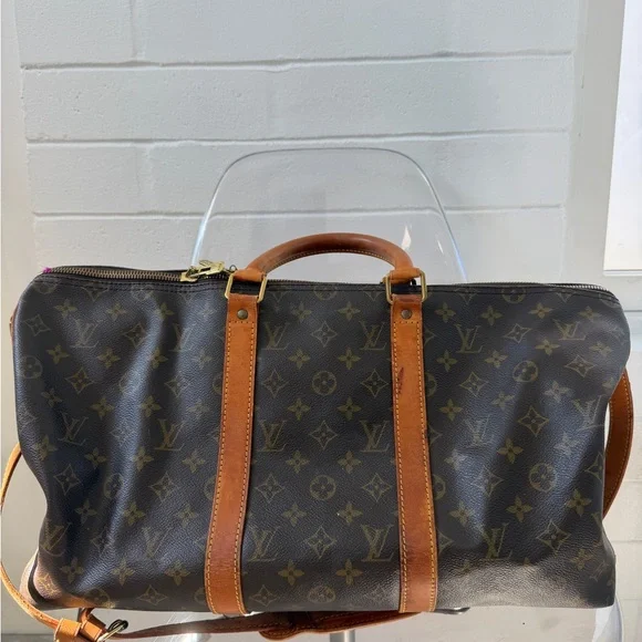 Louis Vuitton Brown Monogram Canvas Travel Duffel with Tan Leather Trim - Picture 1 of 12